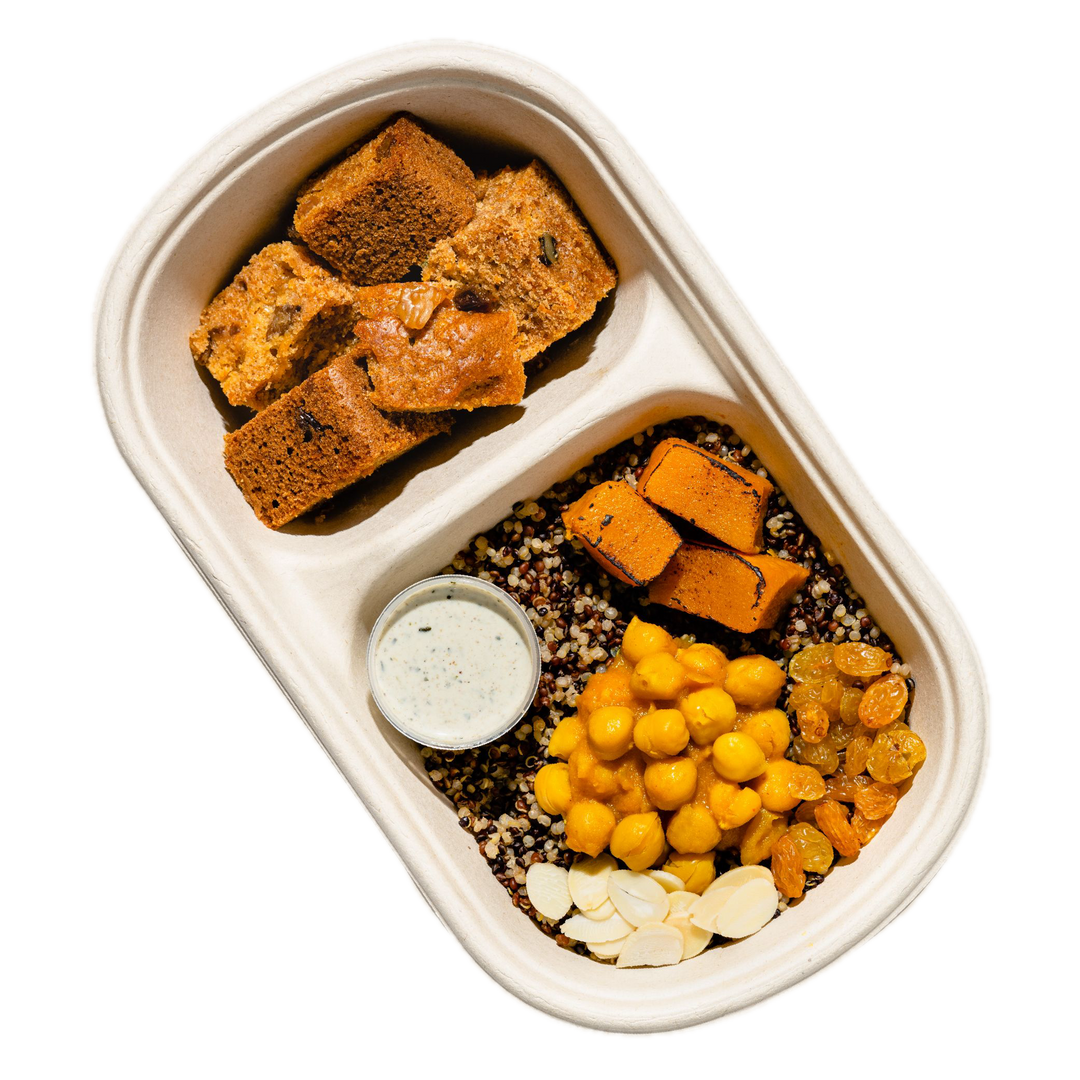 Quinoa Chickpea Salad with Walnut Raisin Carrot Cake Bento | 1 pax