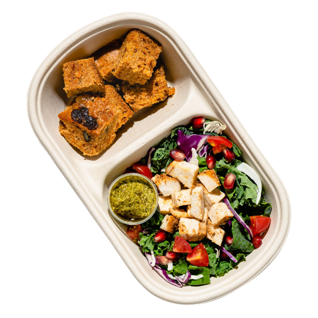 Chicken Kale Salad with Walnut Raisin Carrot Cake Bento | 1 pax